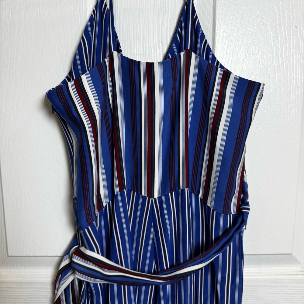Rag & Bone Felix Silk Striped Wrap Jumpsuit Size 8 Blue Red Wide Leg Pockets - Picture 11 of 12